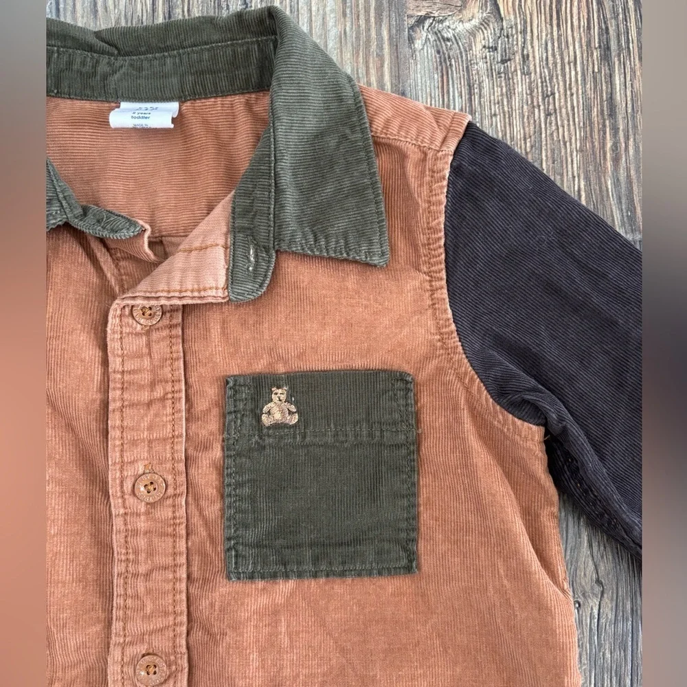 Baby Gap Colorblock L/S Corduroy Button-Up Collared Shirt Size 2T Holiday Brown